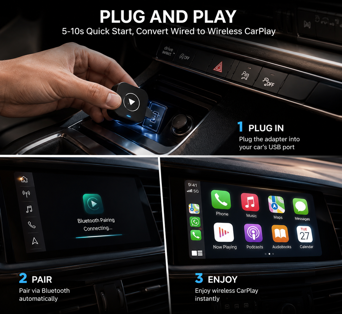 Kixora Wireless CarPlay & Android Auto Adapter
